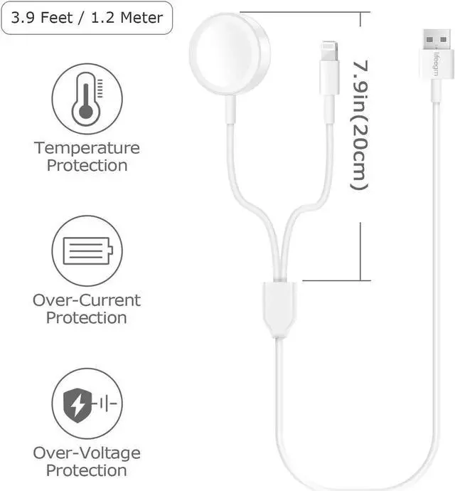 Alt view image 7 of 7 - Apple Watch Charger, 2 in 1 iphone Charger With 3.3ft/1.0m Portable Charging Cable Compatible With for Apple Watch Series 4/3/2/1, iPhoneXR/XS/XS Max/X/8/8Plus/7/7Plus/6/6Plus/iPad4/iPad Air/iPad mini