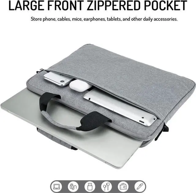 Alt view image 3 of 6 - 15.6-16 Inch Laptop Sleeve Shoulder Bag Waterproof Notebook Chromebook Computer Carrying Case Compatible with 15.6 inch Acer Asus Dell HP Thinkpad Grey