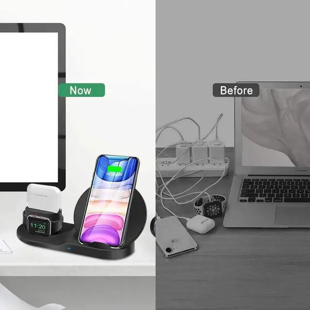 Alt view image 2 of 7 - 3 in 1 Wireless Charger for iPhone 12/12 pro/12 Pro Max/11/11 pro/11 Pro Max/Xs/XS Max/XR/X/8/8P/AirPod/AirPod 2/ AirPods Pro, Watch Wireless Charging Station Stand for iWatch 1/2/3/4/5/6