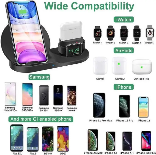 Alt view image 5 of 7 - 3 in 1 Wireless Charger for iPhone 12/12 pro/12 Pro Max/11/11 pro/11 Pro Max/Xs/XS Max/XR/X/8/8P/AirPod/AirPod 2/ AirPods Pro, Watch Wireless Charging Station Stand for iWatch 1/2/3/4/5/6