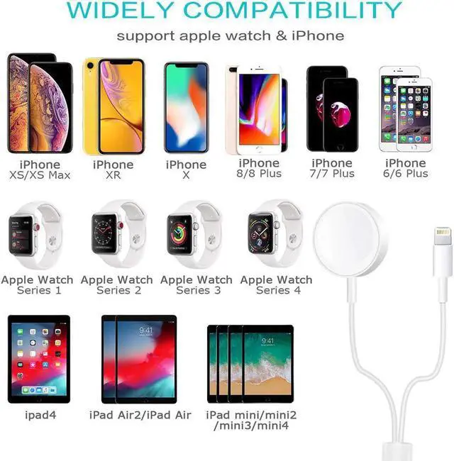 Alt view image 7 of 7 - Updated Version Watch Charger Magnetic Cable for iWatch 5 4 3 2 1 2-in-1 Wireless Charging Cable Compatible with Apple Watch Series 5 4 3 2 1 and iPhone 11 Pro 11 Pro Max XR XS XS Max X 8 7 6