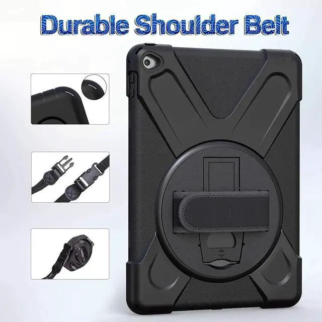 Alt view image 4 of 7 - iPad Air 2 Case 9.7 Inch 2014 Case for iPad Model A1566 / A1567, 360 Degrees Built-in Stand Heavy Duty Hand&Shoulder Strap Full-Body Protective Case for iPad Air 2