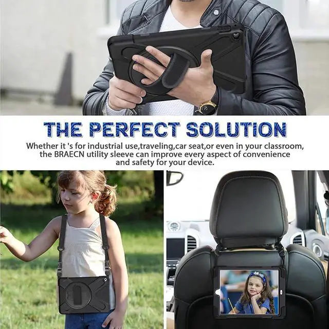 Alt view image 3 of 7 - iPad Air 2 Case 9.7 Inch 2014 Case for iPad Model A1566 / A1567, 360 Degrees Built-in Stand Heavy Duty Hand&Shoulder Strap Full-Body Protective Case for iPad Air 2