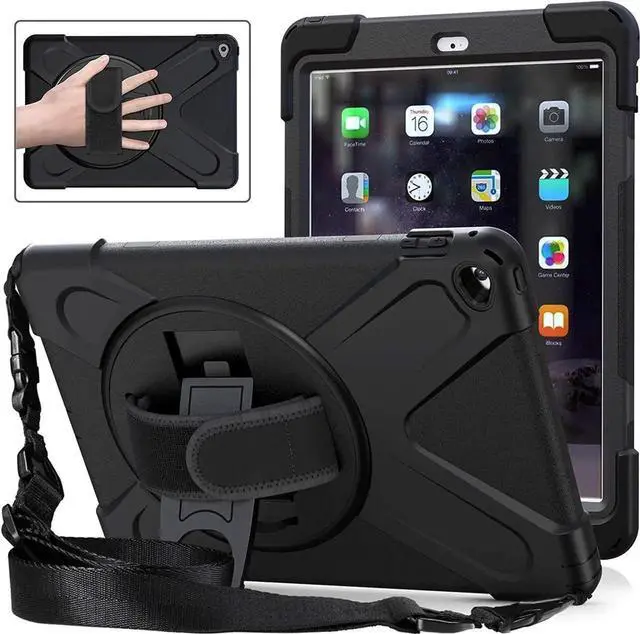 Main image of iPad Air 2 Case 9.7 Inch 2014 Case for iPad Model A1566 / A1567, 360 Degrees Built-in Stand Heavy Duty Hand&Shoulder Strap Full-Body Protective Case for iPad Air 2