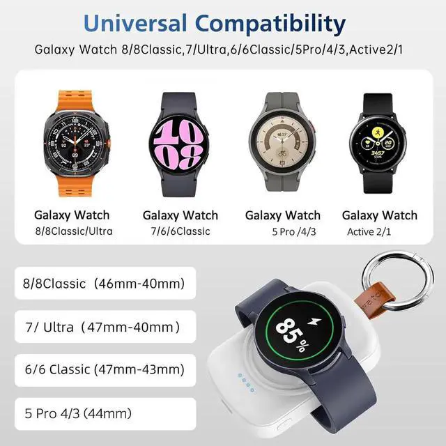 Alt view image 3 of 7 - for Samsung Galaxy Watch Charger,1800mAh Portable Charger for Samsung Galaxy Watch 8/8 Classic/7/Ultra/6/6 Classic/5/5 Pro/4/3,Active 2/1,Wireless Magnetic White