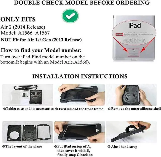 Alt view image 2 of 6 - iPad Air 2 Case 9.7 Inch 2014 Case for iPad Model A1566 / A1567, 360 Degrees Built-in Stand Heavy Duty Hand&Shoulder Strap Full-Body Protective Case for iPad Air 2 Orange