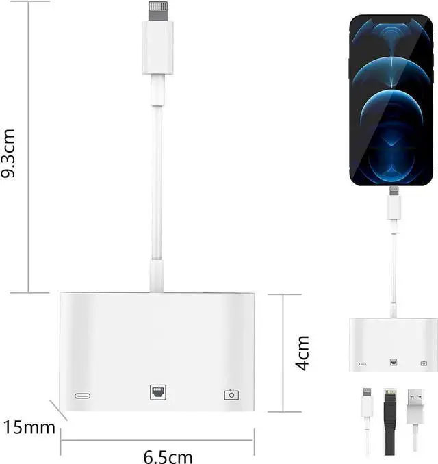 Alt view image 5 of 7 - Lightning to RJ45 Adapter, 3 in 1 RJ45 Ethernet LAN Network Adapter with USB Camera Adapter and Charge Port Compatible with iPhone/iPad/iPod, Plug and Play, Supports 100Mbps Ethernet Network