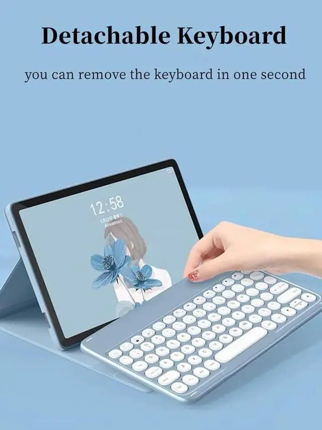 Alt view image 6 of 7 - Bluetooth Keyboard Case with Mouse for Lenovo Tab P12 12.7 inch 2024 2023 TB370FU TB371FC Protective Cover with Wireless Mouse / Keyboard Blue