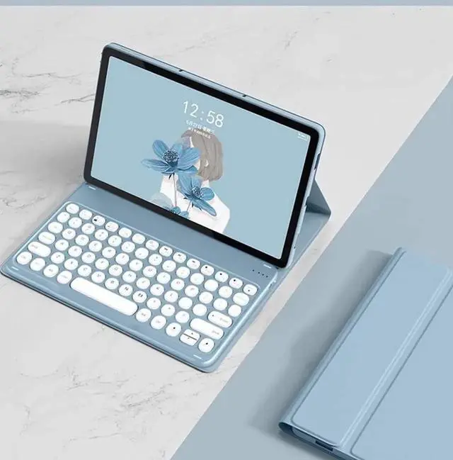 Alt view image 4 of 7 - Bluetooth Keyboard Case with Mouse for Lenovo Tab P12 12.7 inch 2024 2023 TB370FU TB371FC Protective Cover with Wireless Mouse / Keyboard Blue