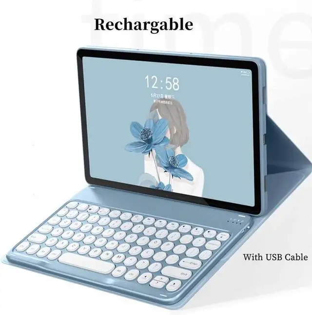 Alt view image 3 of 7 - Bluetooth Keyboard Case with Mouse for Lenovo Tab P12 12.7 inch 2024 2023 TB370FU TB371FC Protective Cover with Wireless Mouse / Keyboard Blue