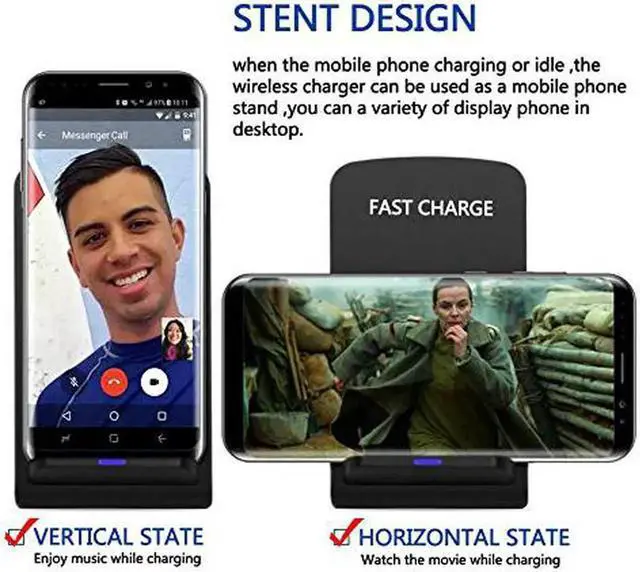 Alt view image 2 of 7 - Wireless Charger, Qi Certified Wireless Charging Stand Compatible with iPhone Xs MAX/XR/XS/X/8/8 Plus, 10W Galaxy Note 9/S9/S9 Plus/Note 8/S8, 5W All Qi-Enabled Phones(No AC Adapter), Black