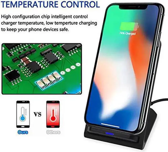 Alt view image 4 of 7 - Wireless Charger, Qi Certified Wireless Charging Stand Compatible with iPhone Xs MAX/XR/XS/X/8/8 Plus, 10W Galaxy Note 9/S9/S9 Plus/Note 8/S8, 5W All Qi-Enabled Phones(No AC Adapter), Black