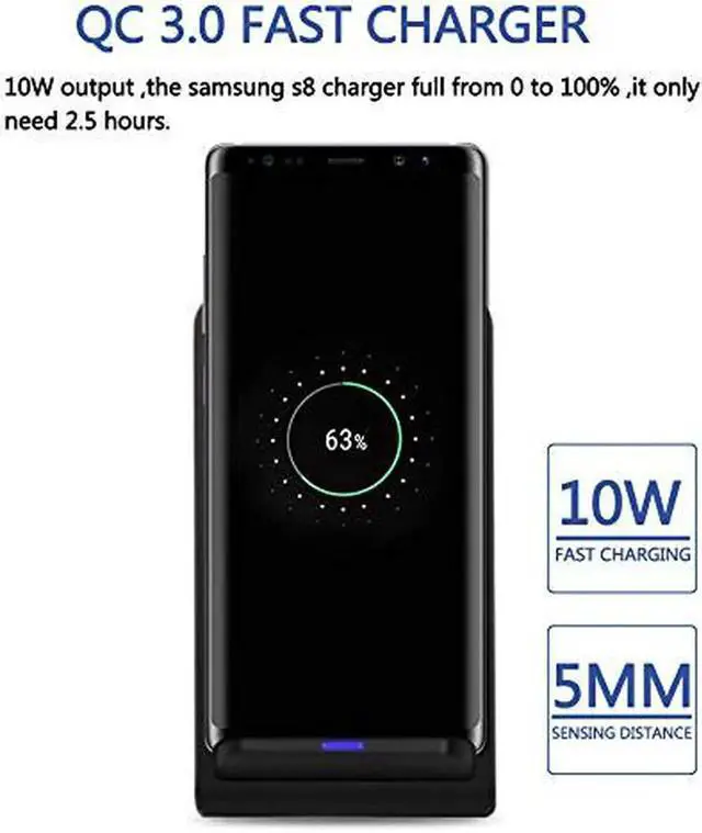 Alt view image 3 of 7 - Wireless Charger, Qi Certified Wireless Charging Stand Compatible with iPhone Xs MAX/XR/XS/X/8/8 Plus, 10W Galaxy Note 9/S9/S9 Plus/Note 8/S8, 5W All Qi-Enabled Phones(No AC Adapter), Black