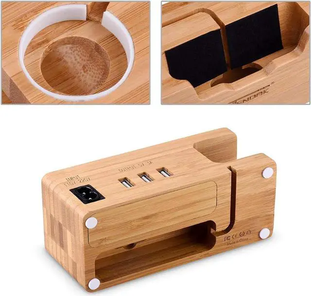 Alt view image 6 of 7 - Bamboo Wood USB Charging Stand Phone Stand with 3 USB Port Charging Dock Station for 38mm and 42mm Apple Watch iPhone X 8 8 Plus 6 Plus 5S 5 7 7 Plus and Other Smartphone