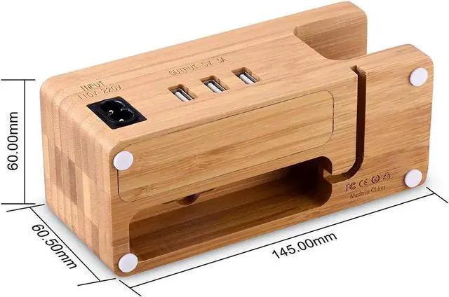 Alt view image 5 of 7 - Bamboo Wood USB Charging Stand Phone Stand with 3 USB Port Charging Dock Station for 38mm and 42mm Apple Watch iPhone X 8 8 Plus 6 Plus 5S 5 7 7 Plus and Other Smartphone