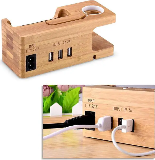 Alt view image 7 of 7 - Bamboo Wood USB Charging Stand Phone Stand with 3 USB Port Charging Dock Station for 38mm and 42mm Apple Watch iPhone X 8 8 Plus 6 Plus 5S 5 7 7 Plus and Other Smartphone