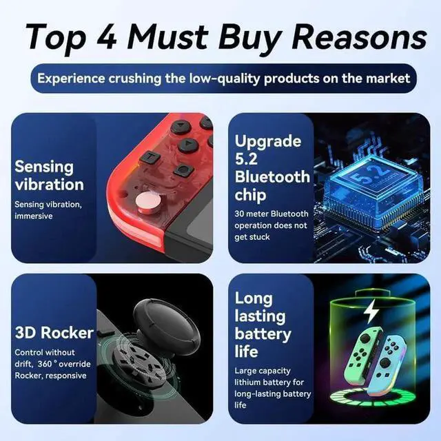 Alt view image 6 of 7 - Wireless RGB Gaming Controller for Nintendo Switch/Led/Lite - L/R Switch Controller with Dual Vibration/Wake-up/Motion Control/RGB light Red