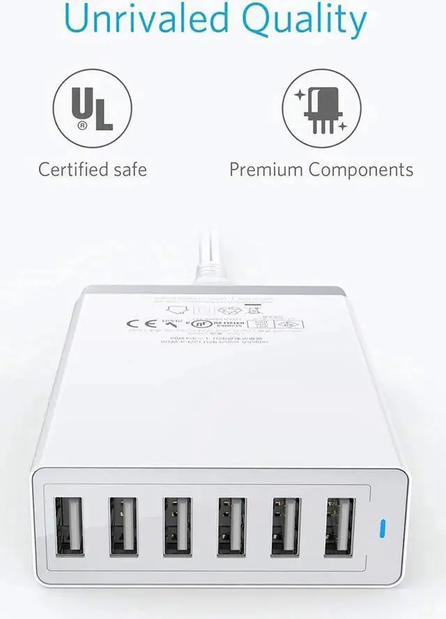 Alt view image 2 of 6 - 50W 6-Port USB Wall Charger 6 for iPhone XS XS Max XR iPhone X 8 7 6 Plus iPad Pro Air 2 mini iPod Samsung Galaxy S7 S6 Edge Plus Note 5 4 LG Nexus HTC and More