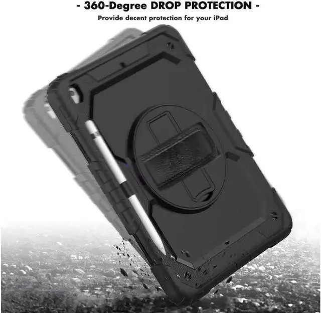 Alt view image 4 of 7 - iPad 8th / 7th Generation Case Three Layer Drop Protection Cover with [360 Rotating Stand] Hand Strap & [Stylus Pencil Holder] for New iPad 8 Generation 2020 / iPad 7 Generation 10.2 inch 2019 Black
