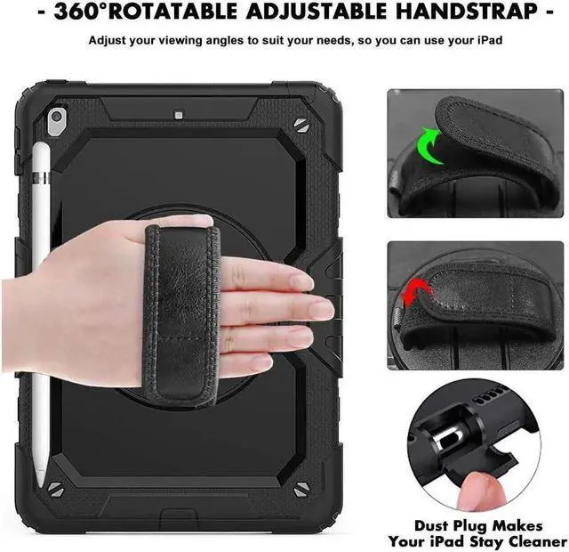 Alt view image 6 of 7 - iPad 8th / 7th Generation Case Three Layer Drop Protection Cover with [360 Rotating Stand] Hand Strap & [Stylus Pencil Holder] for New iPad 8 Generation 2020 / iPad 7 Generation 10.2 inch 2019 Black
