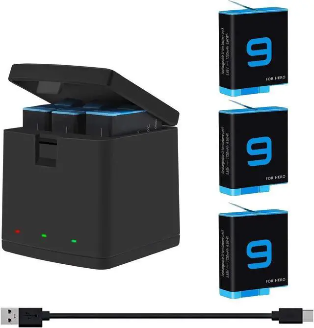 Main image of Hero 9 / Hero 10 Replacement Batteries 3-Pack and 3-Channel USB Charger Compatible with GoPro Hero 10 Black / Hero 9 Black AHDBT-901 (Fully Compatible with GoPro Hero9 / Hero10 Battery and Charger)
