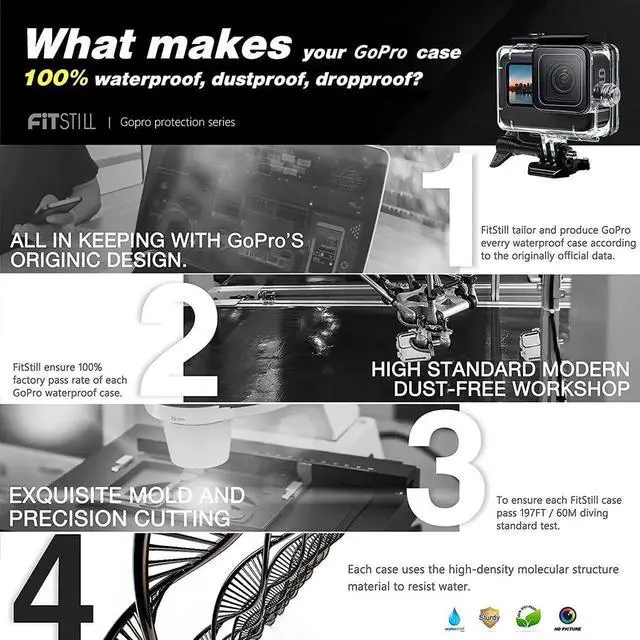 Alt view image 6 of 7 - 60M Waterproof Case for GoPro Hero 10 Black / Hero 9 Black, Protective Underwater Dive Housing Shell with Bracket Accessories for Go Pro Hero10 Hero9 Action Camera