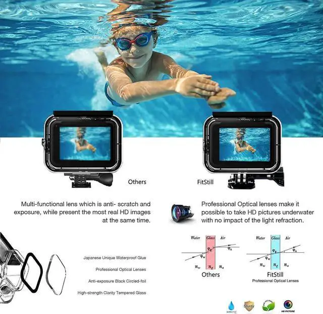 Alt view image 2 of 7 - 60M Waterproof Case for GoPro Hero 10 Black / Hero 9 Black, Protective Underwater Dive Housing Shell with Bracket Accessories for Go Pro Hero10 Hero9 Action Camera