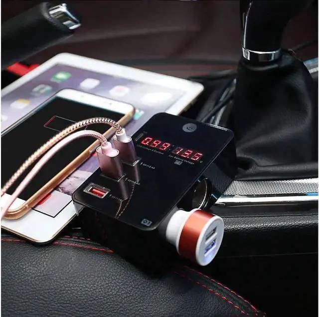 Alt view image 4 of 7 - 2-Socket Cigarette Lighter 120W 12V 24V Power Adapter DC Outlet Splitter 3 Port USB Car Charger for Cell Phones Dash Cam GPS and More with Current Voltage Monitoring Voltmeter Display ON Off Switch