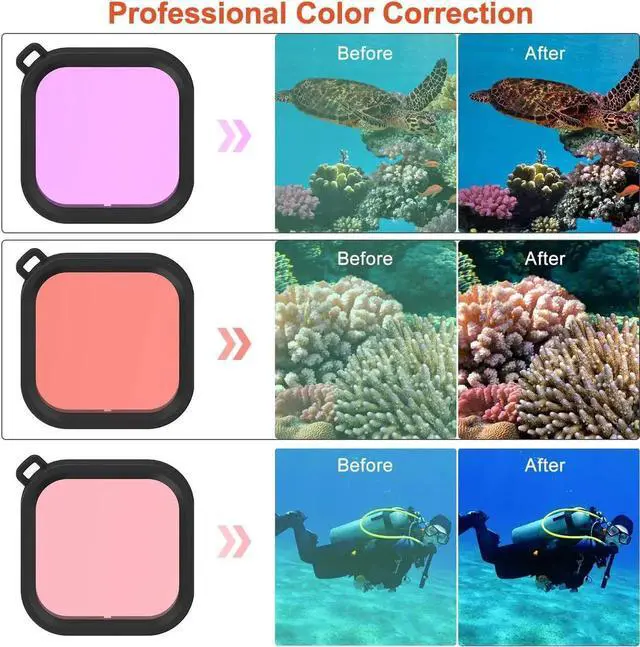 Alt view image 2 of 7 - Accessories Kit for GoPro Hero 12 / Hero 10 / Hero 11 / Hero 9, Shockproof Small Carry Bag + Waterproof Housing Case + Tempered Glass Screen Protector + Silicone Cover + Snorkel Filter Bundle