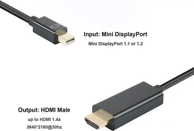 Alt view image 3 of 6 - 4K Thunderbolt Mini Displayport to HDMI 6 Feet Cable with Audio Mini DP Display Port to HDMI Adapter Converter Gold Plated Cord for MacBook Air Mac Mini Microsoft Surface Pro 3 Pro 4