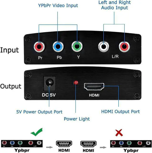 Alt view image 6 of 6 - Component to HDMI Adapter YPbPr to HDMI Coverter + R/L Werleo Componet YPbPr to HDMI Converter Adapter Support 1080P Plug & Play