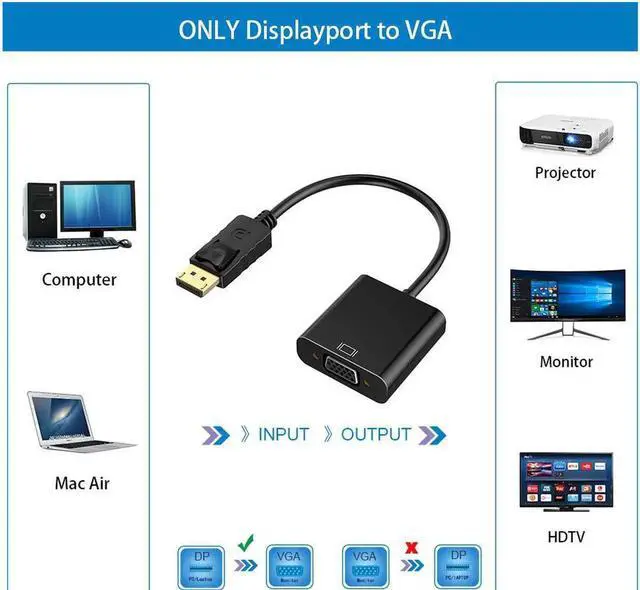 Alt view image 4 of 7 - DisplayPort to VGA Adapter 1080P Converter WERLEO Display Port DP to VGA Adapter Male to Female Connector Compatible with Computer Desktop Laptop PC Monitor Projector HDTV - Black