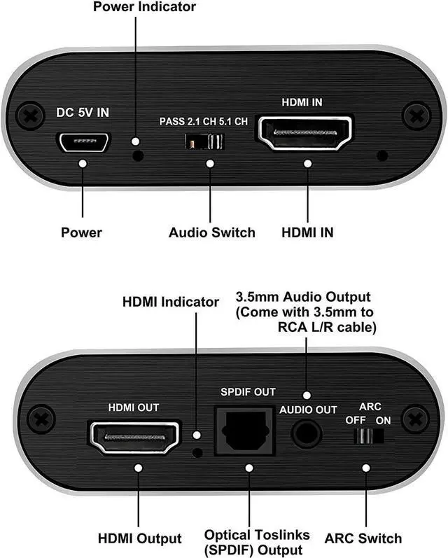Alt view image 4 of 6 - 4K HDMI Audio Extractor, HDMI to HDMI + Optical Toslink SPDIF + 3.5mm AUX Stereo Audio Out, HDMI Audio Converter Adapter Splitter Support 4K@60Hz Full HD 1080P 3D