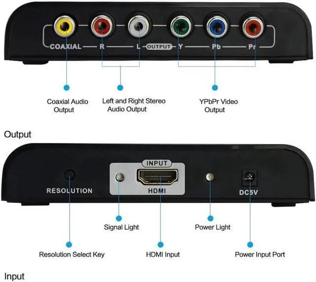 Alt view image 6 of 7 - 1080P HDMI to Component Video YPbPr Scaler Converter Adapter with Coaxial Audio Output + R / L Audio Support Windows 10 Black