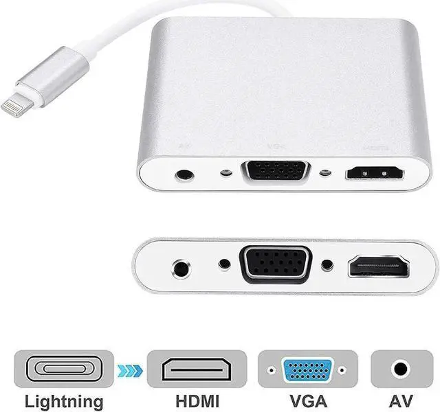 Main image of Compatible with iPhone iPad Lightning to HDMI VGA AV Adapter, Anlyso Latest 4 in 1 HDMI VGA Audio AV Converter Compatible with iPhone Xs MAX XR X 8 7 6 Plus iPad Mini Air Pro to TV Projector Monitor