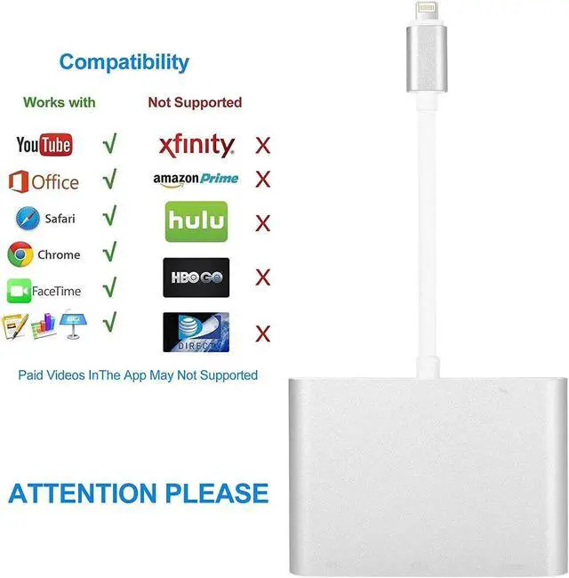 Alt view image 4 of 7 - Compatible with iPhone iPad Lightning to HDMI VGA AV Adapter, Anlyso Latest 4 in 1 HDMI VGA Audio AV Converter Compatible with iPhone Xs MAX XR X 8 7 6 Plus iPad Mini Air Pro to TV Projector Monitor