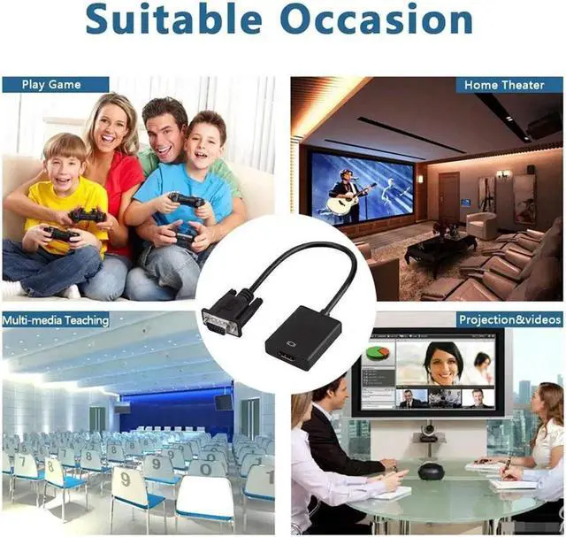 Alt view image 2 of 7 - 1080P VGA to HDMI Adapter Male to Female for Computer Desktop Laptop PC Monitor Projector HDTV with Audio Cable and USB Cable Black
