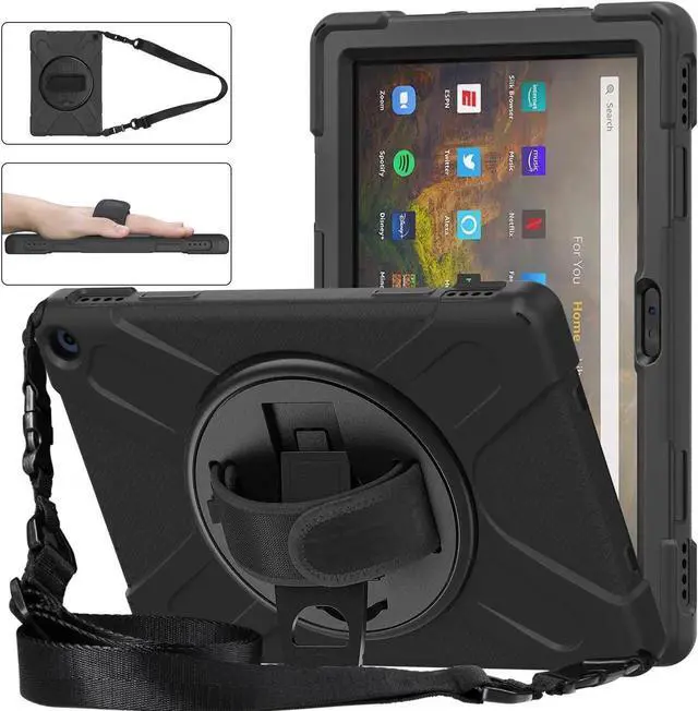 Main image of Amazon Kindle Fire HD 10 / Fire HD 10 Plus 11th Generation 2021 Case, Shockproof Rugged Drop Protection Cover with Pencil Holder and Rotating Kickstand Hand Strap / Shoulder Strap