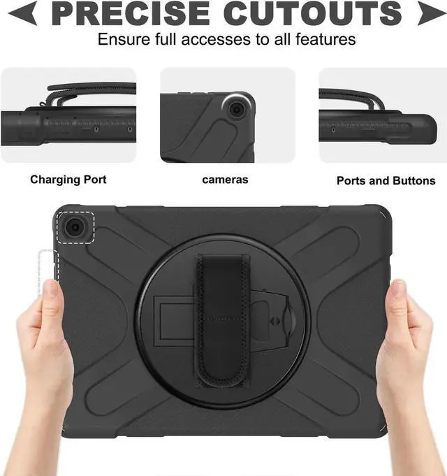 Alt view image 6 of 7 - Amazon Kindle Fire HD 10 / Fire HD 10 Plus 11th Generation 2021 Case, Shockproof Rugged Drop Protection Cover with Pencil Holder and Rotating Kickstand Hand Strap / Shoulder Strap