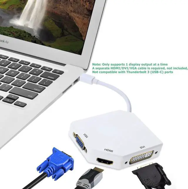 Alt view image 7 of 7 - Multi-Function Thunderbolt Mini DisplayPort DP To HDMI VGA DVI Cable Converter Adapter For MacBook Suface Pro Air