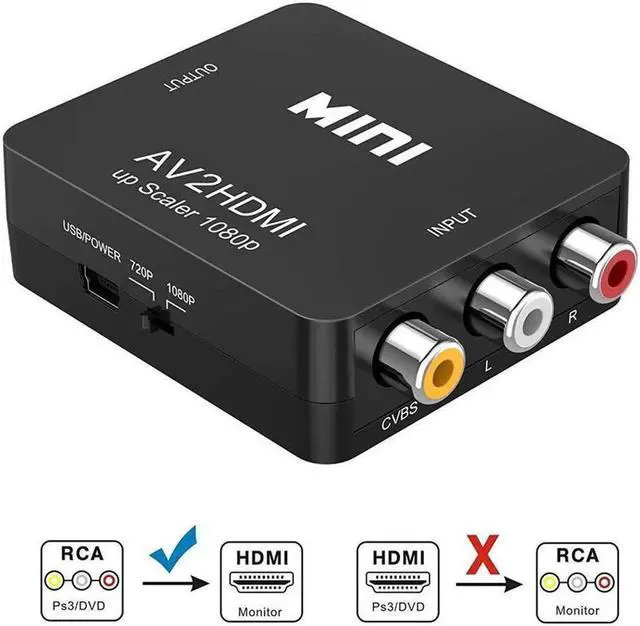 Main image of Werleo RCA Composite CVBS AV to HDMI Video Audio Converter AV2HDMI Adapter Mini Box Support 1080P for TV PC PS3 N64 WII Blue-Ray DVD