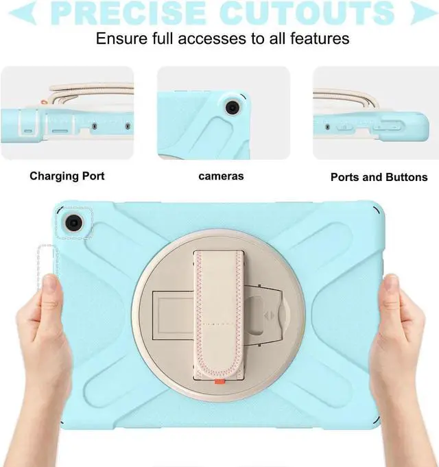 Alt view image 6 of 7 - Amazon Kindle Fire HD 10 / Fire HD 10 Plus 11th Generation 2021 Case, Shockproof Rugged Drop Protection Cover with Pencil Holder and Rotating Kickstand Hand Strap / Shoulder Strap Blue Robin