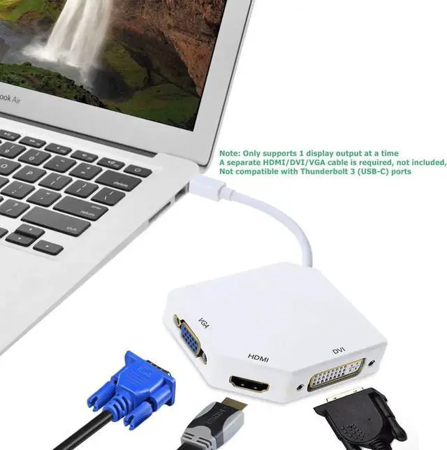 Alt view image 5 of 7 - 3-in-1 Mini DP Thunderbolt to HDMI DVI VGA Adapter Cable 1080p Mini Display Converter for Macbook Air Macbook Pro iMac Mini Surface Pro Series White