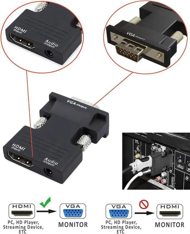 Alt view image 4 of 5 - Werleo Active 1080P Female HDMI to VGA Male Converter Adapter Dongle with Audio Male VGA to HDMI Video Adapter for Laptop PC PS3 Xbox STB Blu-ray DVD TV Stick
