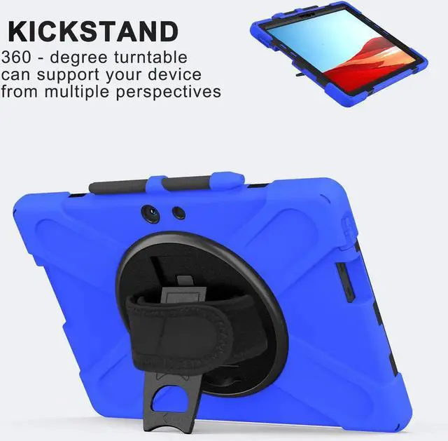 Alt view image 5 of 7 - Microsoft Surface Pro Pro X Case Protective Rugged Cover with Pen Holder Hand Strap Rotating Kickstand and Shoulder Strap for Microsoft Surface Pro X 13 inch