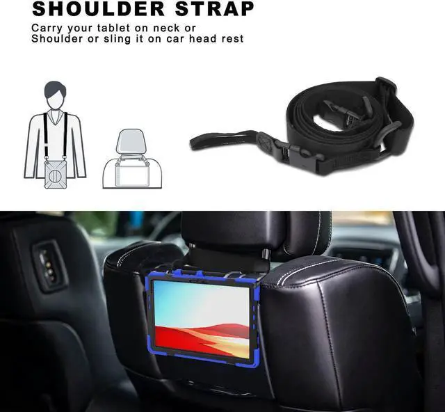 Alt view image 3 of 7 - Microsoft Surface Pro Pro X Case Protective Rugged Cover with Pen Holder Hand Strap Rotating Kickstand and Shoulder Strap for Microsoft Surface Pro X 13 inch