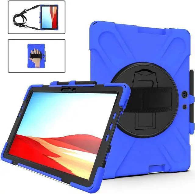 Main image of Microsoft Surface Pro Pro X Case Protective Rugged Cover with Pen Holder Hand Strap Rotating Kickstand and Shoulder Strap for Microsoft Surface Pro X 13 inch