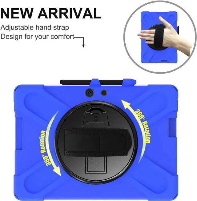 Alt view image 2 of 7 - Microsoft Surface Pro Pro X Case Protective Rugged Cover with Pen Holder Hand Strap Rotating Kickstand and Shoulder Strap for Microsoft Surface Pro X 13 inch