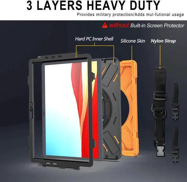 Alt view image 2 of 7 - Microsoft Surface Pro Pro X Case Protective Rugged Cover with Pen Holder Hand Strap Rotating Kickstand and Shoulder Strap for Microsoft Surface Pro X 13 inch