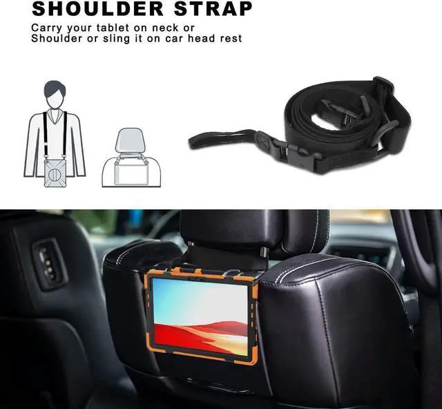 Alt view image 5 of 7 - Microsoft Surface Pro Pro X Case Protective Rugged Cover with Pen Holder Hand Strap Rotating Kickstand and Shoulder Strap for Microsoft Surface Pro X 13 inch